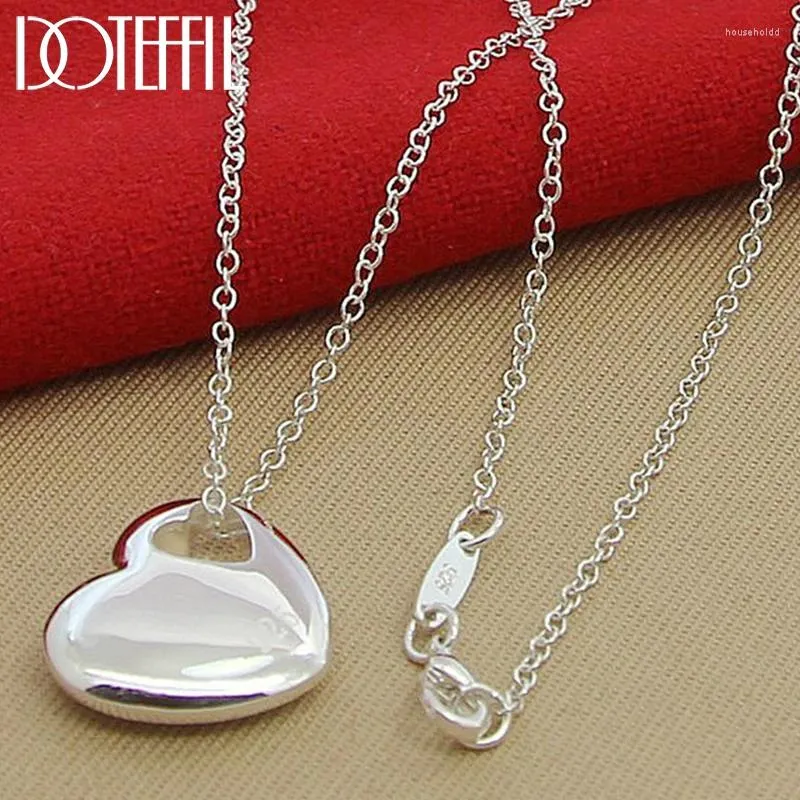 Pendants DOTEFFIL 925 Sterling Silver Solid Heart Smooth Pendant Necklace Chain For Woman Man Wedding Engagement Party Charm Jewelry