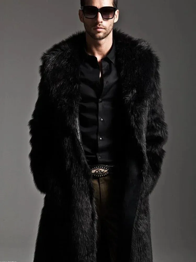 Autumn and Winter Men's Faux Fur Large Lapel Fur Long Men's Faux Fur Jacket fashion thicken Men's Overcoat Mens Clothing 240129