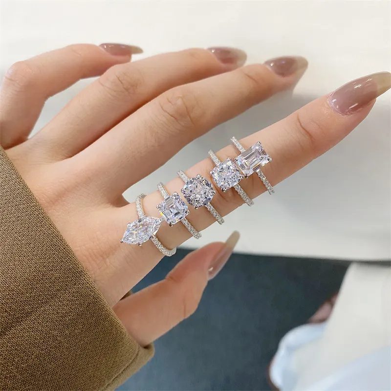 925 Sterling Silver Diamond Ring For Women Lovers Gifts Luxury CZ Zircon Crystal Wedding Engagement Promise Rings Fine Jewelry