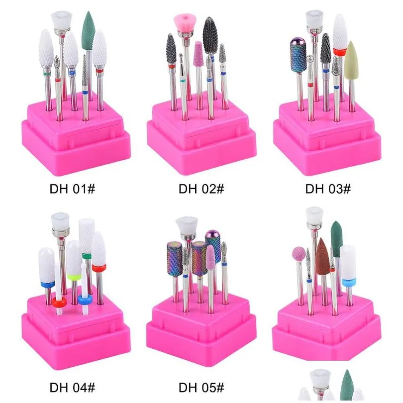 Nail Drill Accessories 7 pièces en céramique alliage de tungstène forets à ongles fraise électrique pour manucure Hine accessoires Drop Delive Dhcu3