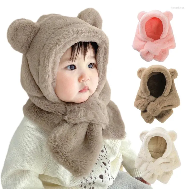 Accessoires de cheveux Chapeau de bébé d'hiver écharpe une pièce fausse fourrure enfants chapeaux dessin animé ours chaud cou bouchon d'oreille pour garçons filles coupe-vent bonnets infantile