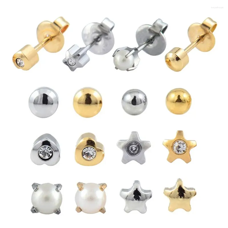 Studörhängen 12pairs kirurgiska stål kristallörhängen smycken öron piercing studs blandade färger diverse form stjärna hjärta måne pärla 20 gauge