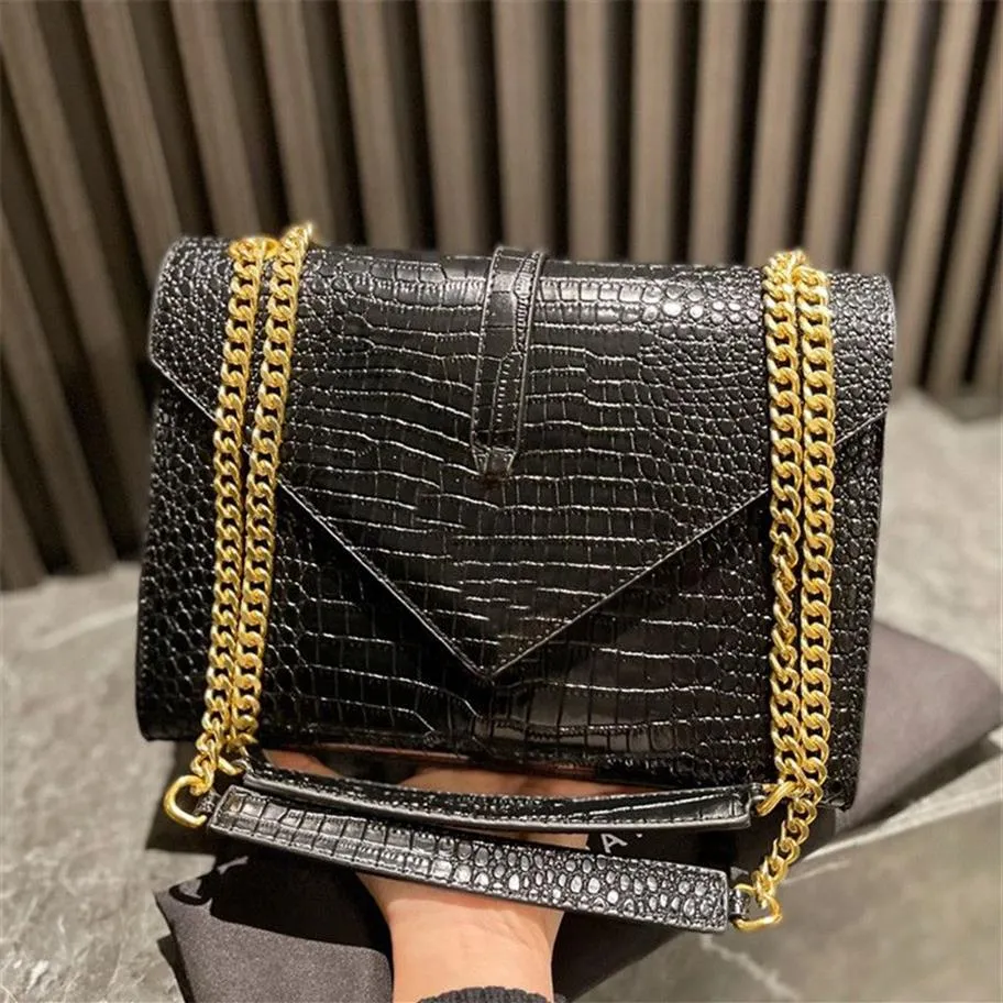 Top Quality Black Alligator One Shoulder Bags For Women M Size 27x20cm Come With Dust Bag Box Famous Brand Gold Chains Big Envelop2720