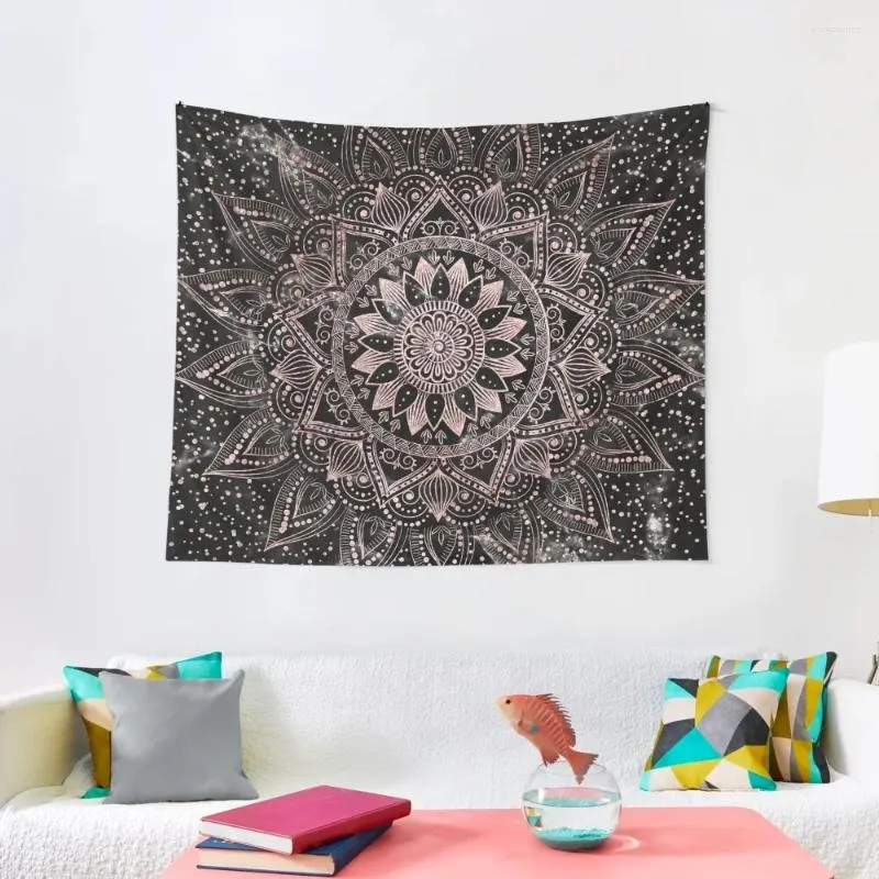 Tapeçarias elegantes rosa ouro mandala pontos e arte de mármore tapeçaria decorativa decoração de parede para casa