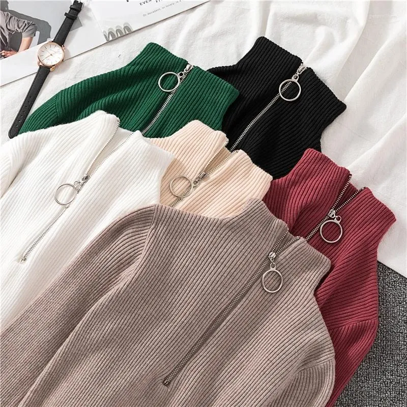 Women's Sweaters Sexy Turtleneck Sweater Women Autumn Winter Clothes Sueter Mujer Zip Christmas Pink Pullovers Ladies