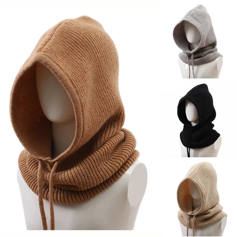 Unisex Adjustable Elastic Balaclava Cap Warm Ring Scarf Beanie Hat For Women Men Windproof Hooded Neck Collar Knitted Hat Bonnet 240123