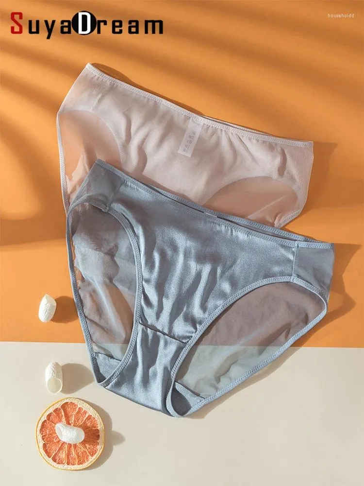 Calcinha feminina suyadream mulheres natural forro de seda malhas briefs roupa interior saúde cuecas 2024 desgaste diário íntimo