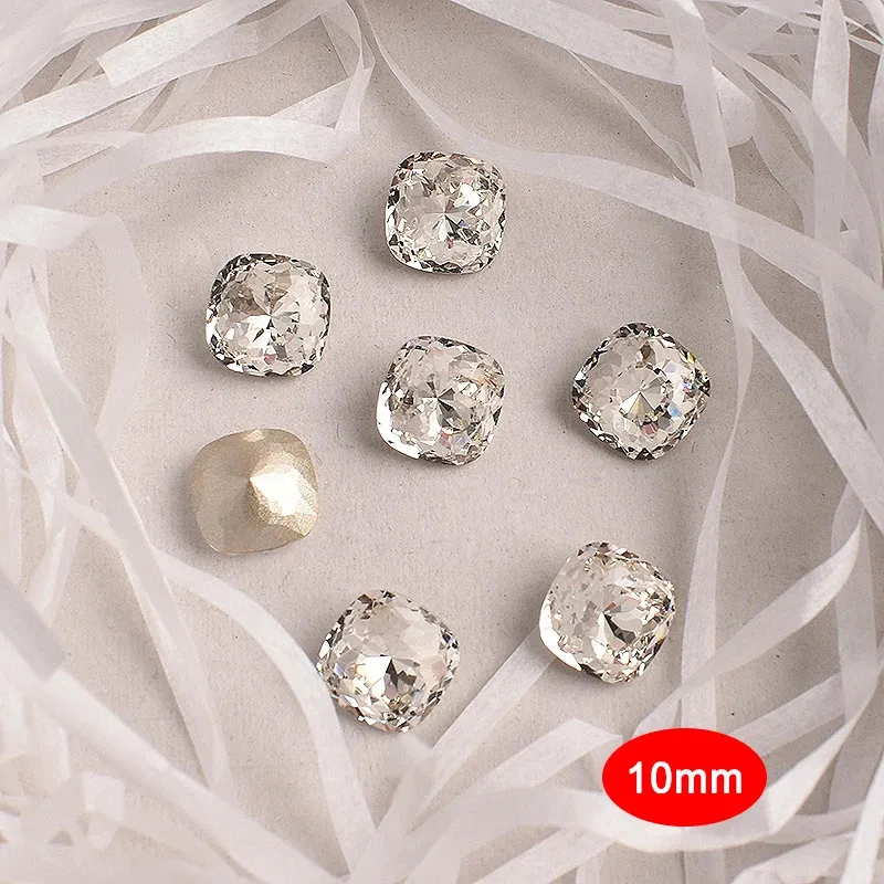 10mm büyük kuşlar yuva şişman kare tırnak sanatı rhinestone yüksek kaliteli k9 cam kristal elmas 3D manikür diy dekorasyon 240202