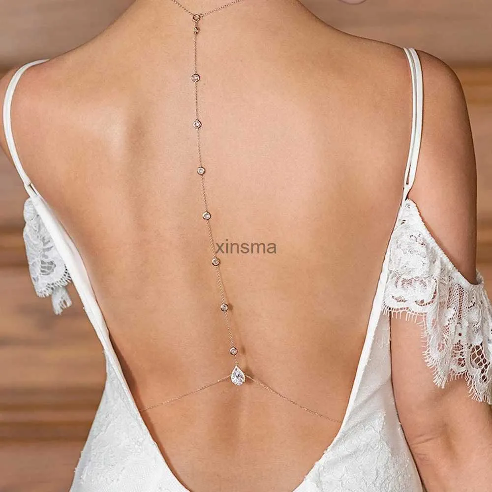 Andra smyckesuppsättningar Stonefans CZ Zircon Water Drop Crystal Pendant Chain Long Necklace For Bridal Wedding Sexig kedja Halsband Backless Dress Smycken YQ240204