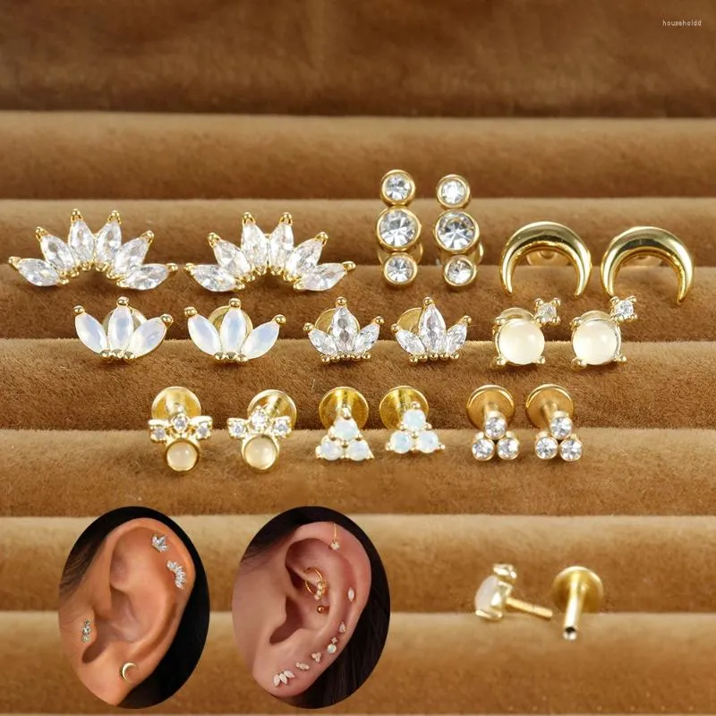 Stud Earrings Fashion Stainless Steel Opal Zircon Minimal For Women Men Small Helix Tragus Cartilage Piercing Earring Jewelry