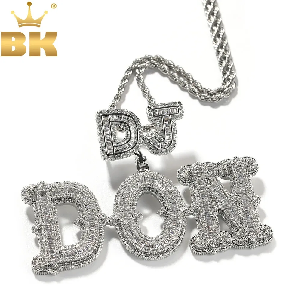 THE BLING KING Custom 2 Sizes Baguettecz Letters Pendant Micro Paved CZ Personalized Small Letter Clasp Necklace Hiphop Jewelry 240119