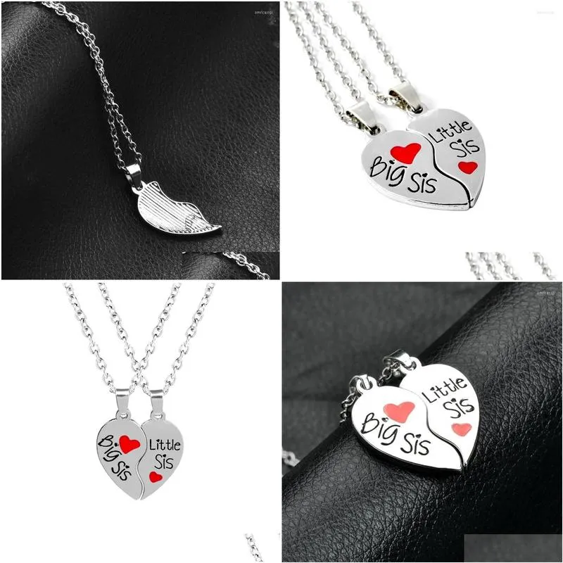 Pendant Necklaces Cute Big Little Sis Sisters Broken Red Heart Necklace Pendants Set For 2 Family Love Girls Friends Year Gift Drop D Dhuj8