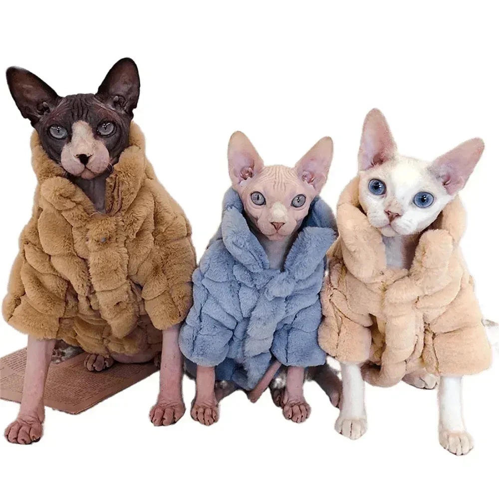 Winter Sphinx Devon Rex Hairless Cat Clothes Felvet Thicken Warm Plaid Jacket Polar Fleece Apparel Cat clothes for cats sphynx 240130