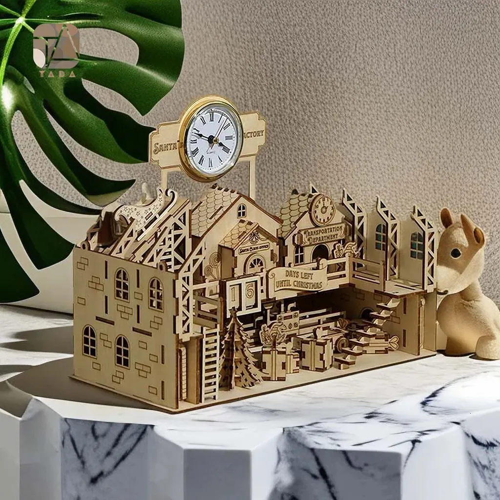 Tada 3D bricolage assemblage en bois père noël usine modèle Puzzle blocs de construction Kits jouets jeu cadeau d'anniversaire pour enfants enfants adultes 240124