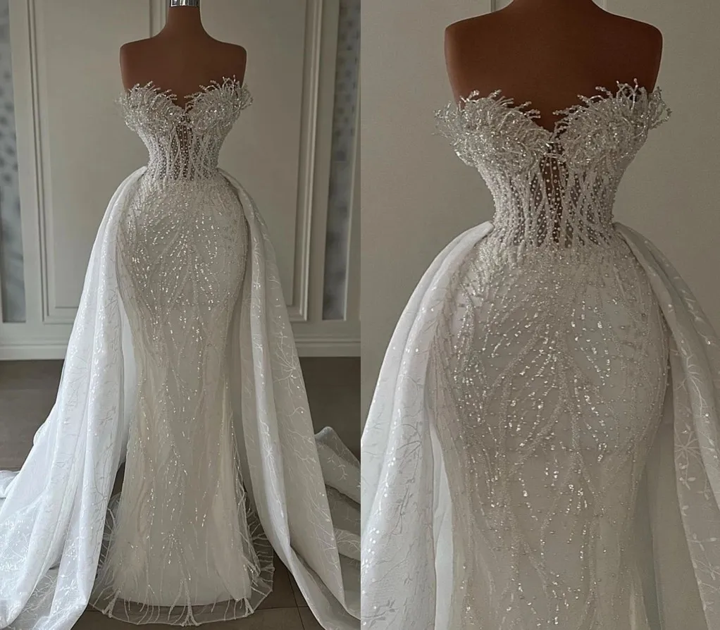 Pretty Wedding Dress Mermaid Sweetheart White Sequin Long Wedding Dresses Bridal Gowns DP1847