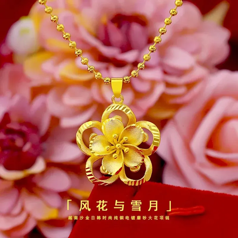 999 Pure Sunflower Pendant Sun Flower 3D Hard Gold 18K AU750 Halsband Kvinnlig fin julklapp Verklig smycken 240125