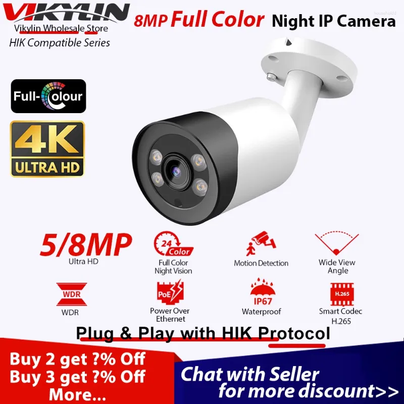 Vikylin Full COLOR NACHT IP-CAMERA Voor Hikvision Compatibel 4K 8MP 5MP ColorVu Bullet CCTV Cam Beveiliging PoE Ingebouwde microfoon