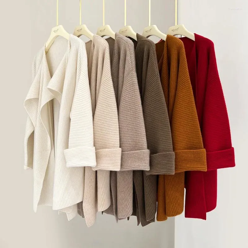 Maglieria da donna Naizaiga 100 Cashmere Maglione cardigan da donna stile scialle rosso bianco beige sciolto JNSH138