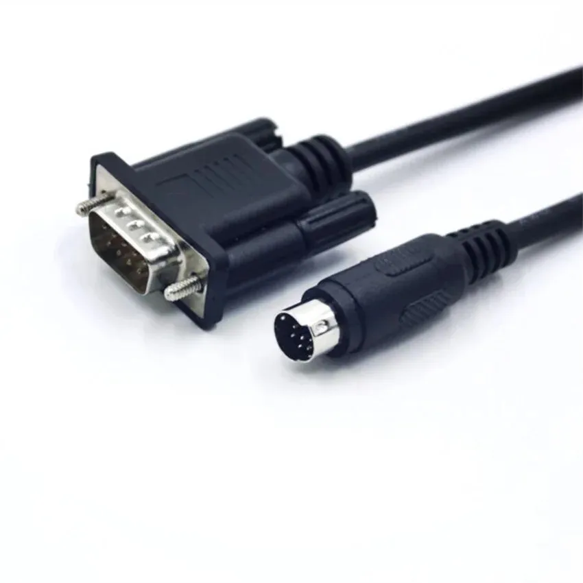 Tela sensível ao toque Delta DOP e cabo de comunicação Mitsubishi FX PLC boca circular preta MD8 pinos para linha de sinal de conexão de 9 pinos
