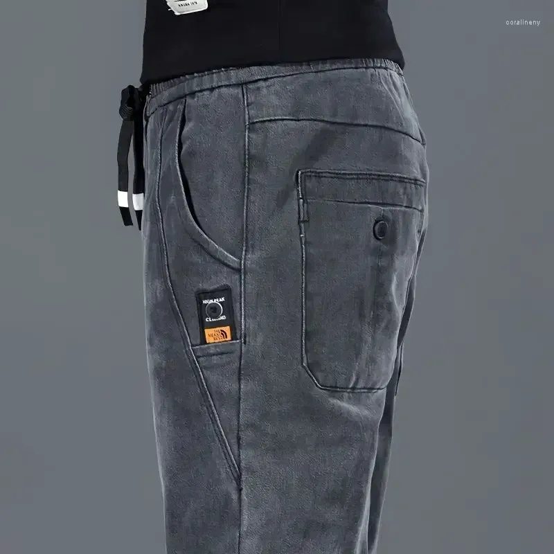Męskie dżinsy elastyczne spodnie zima z kieszeniami Man Cowboy Spodnie rozciągnij harem y2k streetwear vintage retro