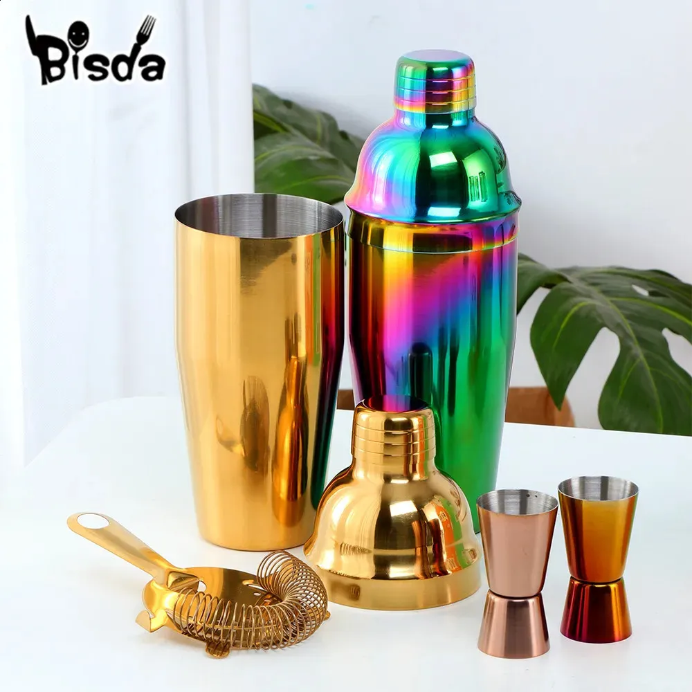 750 ml rostfritt stål Boston Cocktail Set Shaker Wine Pourers Gold Bar Tool With Siler Measure Cup Bartender 240119