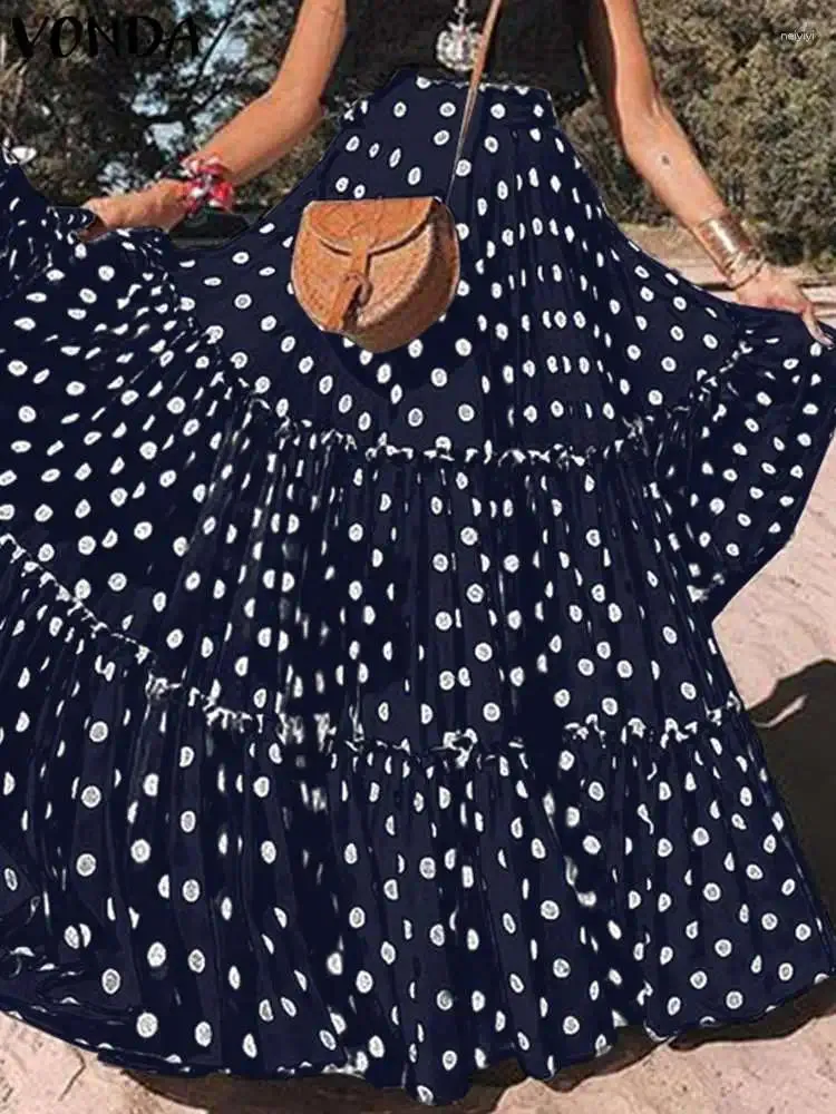 Jupes VONDA Summer Party Longue Maxi Femmes Polka Dots Imprimé 2024 Mode Bohème Taille Haute Casual Jupe À Volants