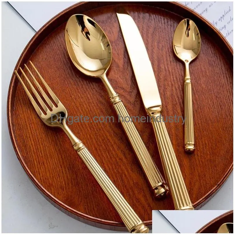 Dinnerware Sets 4Pcs Bright 18/10 Stainless Steel Luxury Cutlery Set Tableware Knife Spoon Fork Flatware Dishwasher Safe Utensils Dro Dhowi