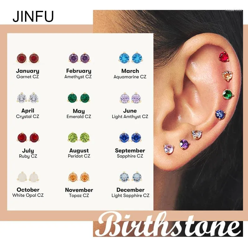 Boucles d'oreilles JINFU plaqué or pour femmes, couleur CZ Zircon, pierre de naissance, cadeau d'anniversaire féminin, bijoux en gros, 2024