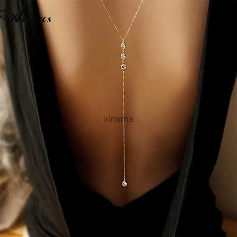 Other Jewelry Sets New Fashion Front and Back Crystal Chain Necklace for Women Wedding Dress Summer Beach Sexy Body Jewelry Back Body Chain YQ240204