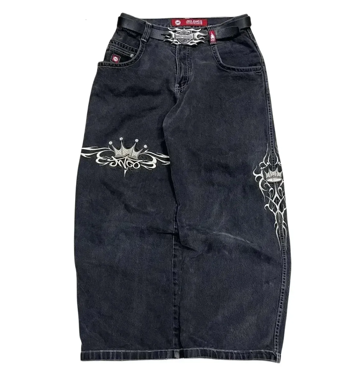 JNCO Mens Harajuku Retro Hip Hop Skull Print Baggy Denim JNCO Mens Harajuku Retro Hip Hop Skull Print Baggy Denim