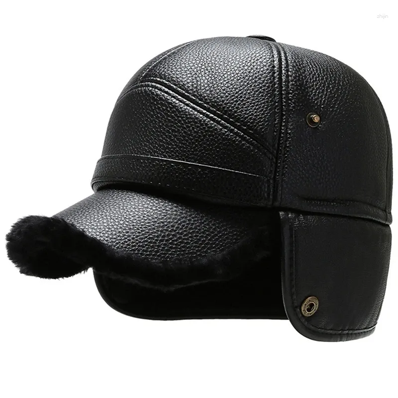 Berretti da baseball da uomo invernali cappello da baseball ciclismo all'aperto protezione per le orecchie calore berretto con visiera moda pu cappelli bomber in pelle con paraorecchie 58 cm