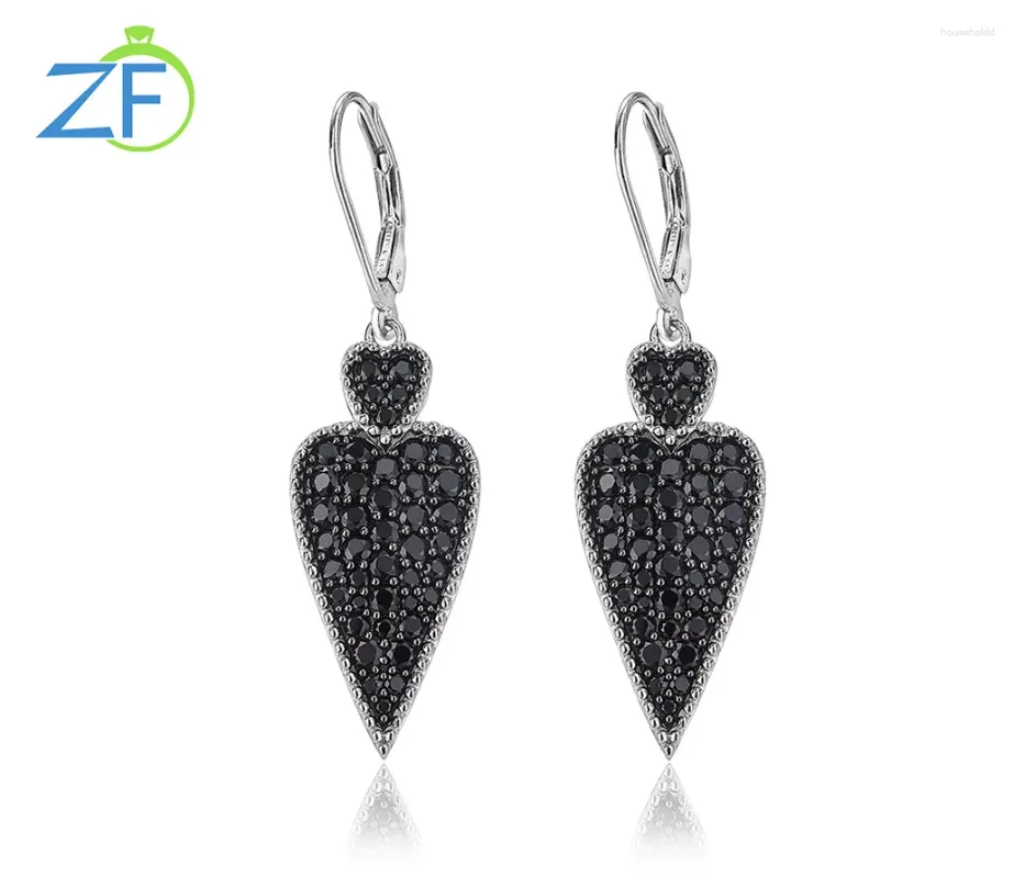 Dangle Oorbellen GZ ZONGFA Echt 925 Sterling Zilver Drop Voor Vrouwen 2.5 Karaat Natuurlijke Zwarte Spinel Hart Fijne Sieraden