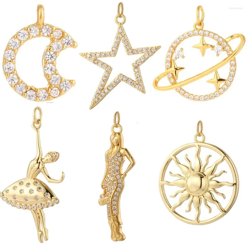 Charms Charm Hollow Star Moon Gold Color Pendant Metal Copper Zircon för smycken Makande tillbehör DIY örhängen halsband