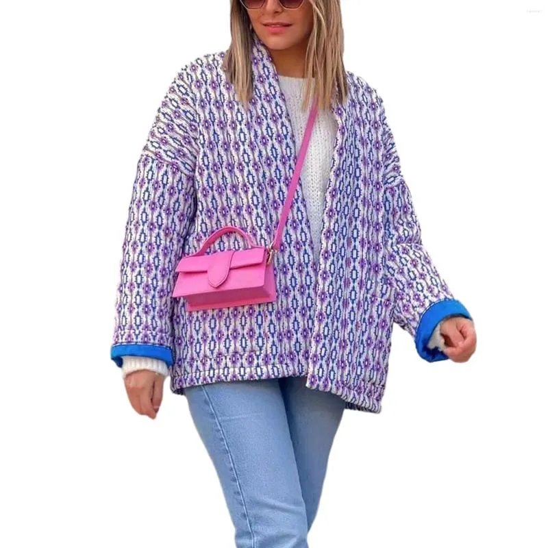 Giacche da donna Giacca trapuntata Abiti autunnali invernali Capispalla oversize Streetwear Cardigan aperto sul davanti a maniche lunghe con stampa casual con tasca