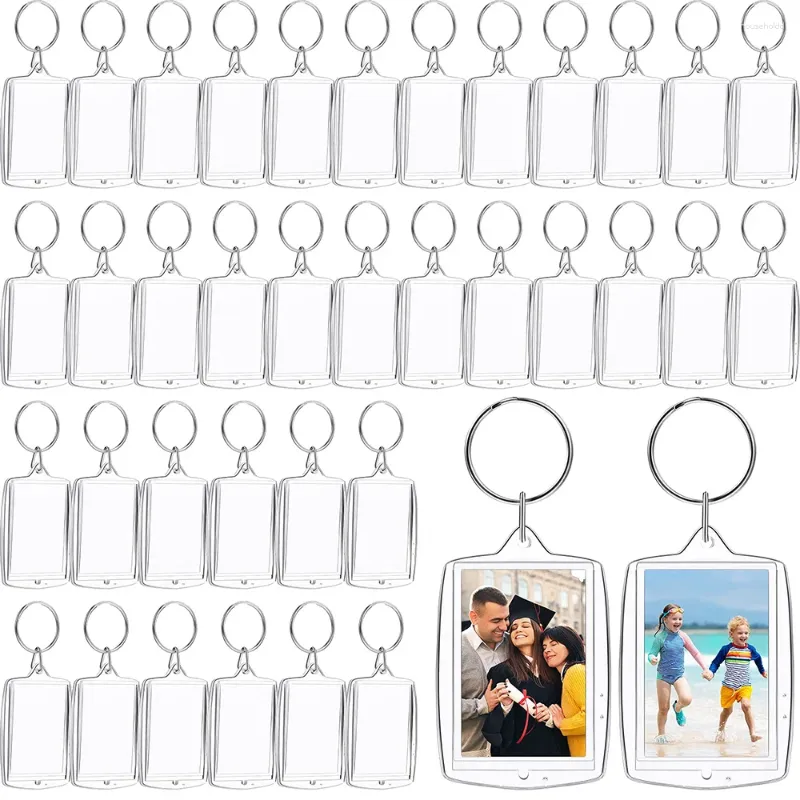 Porte-clés 50pcs Po Insert Porte-clés Clear Acrylique Cadre photo Porte-clés 2.2 1.6inch Rectangle Blank