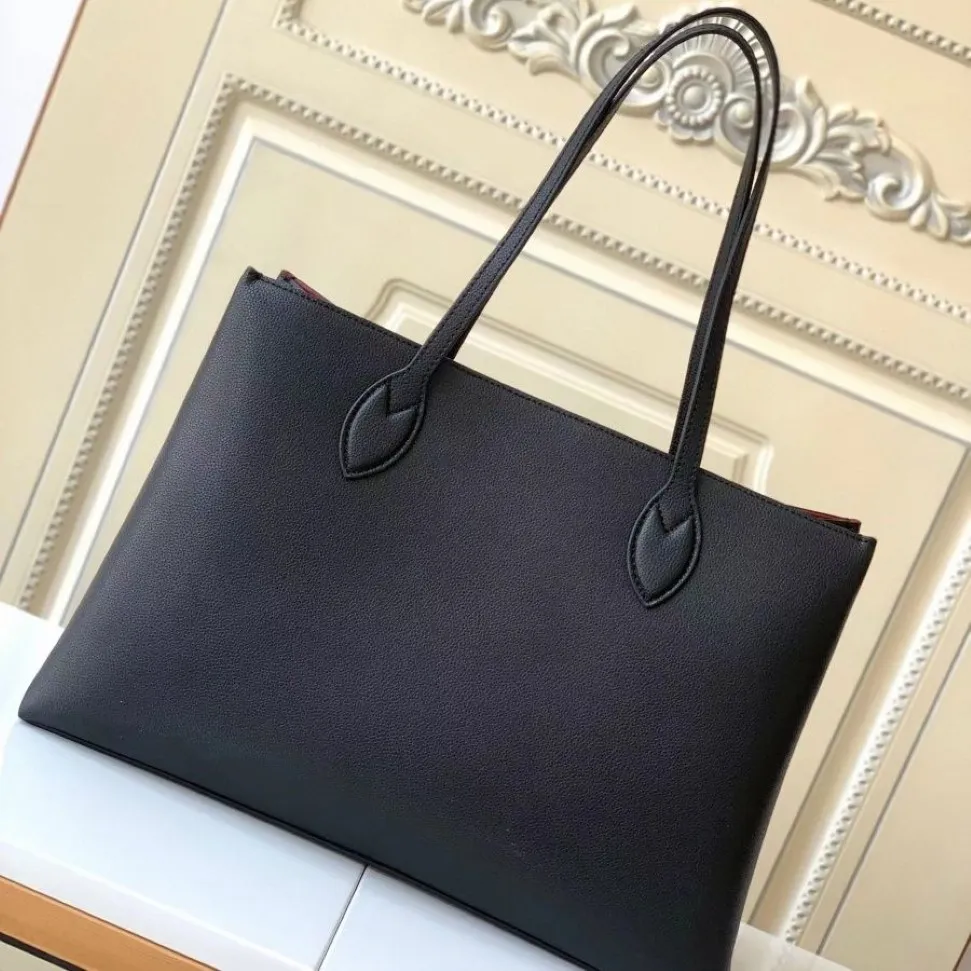 Totes Lockme Shopper Sacola de couro granulado Designer Bolsa de ombro genuíno Compras Preto Marrom Cinza Greige Dentro Plano Pocke208B