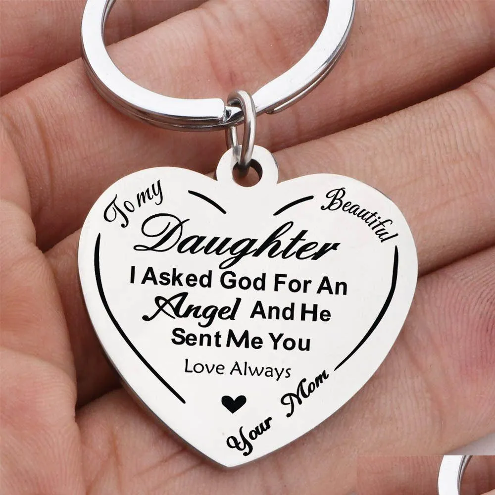 Pendant Necklaces To My Daughter Stainless Steel Heart Keychain Lettering Dad Mom Gift Drop Delivery Jewelry Necklaces Pendants Dh4Hf