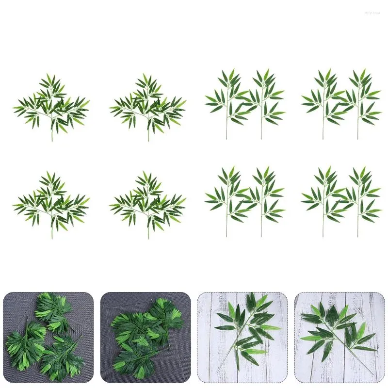 Decorative Flowers 20 Pcs Piping Bamboo Leaves Artificial Green Fake Pipeline Branches Adornments Silk Cloth