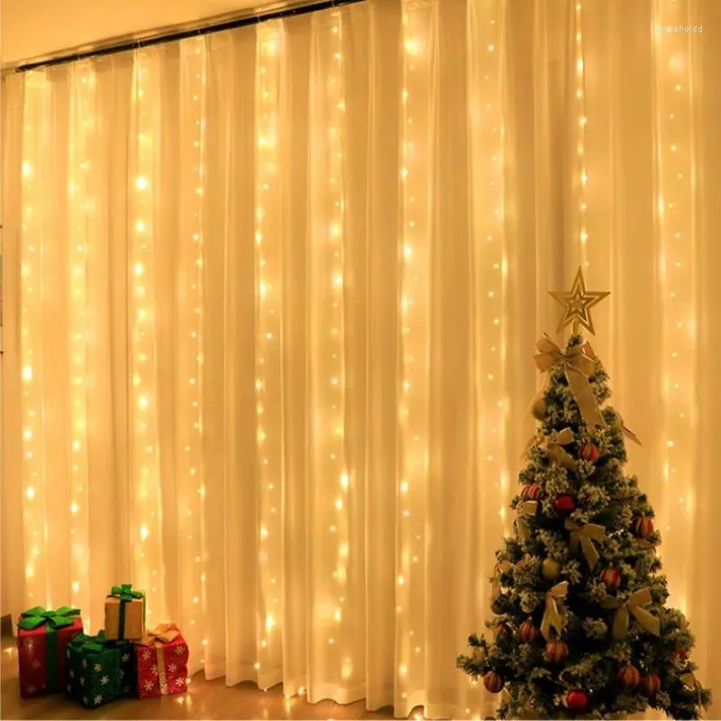 Cordas LED Cortina String Luzes Garland Decoração de Natal 8 Modos USB Controle Remoto Casamento Festa de Feriado Fada para Quarto Casa