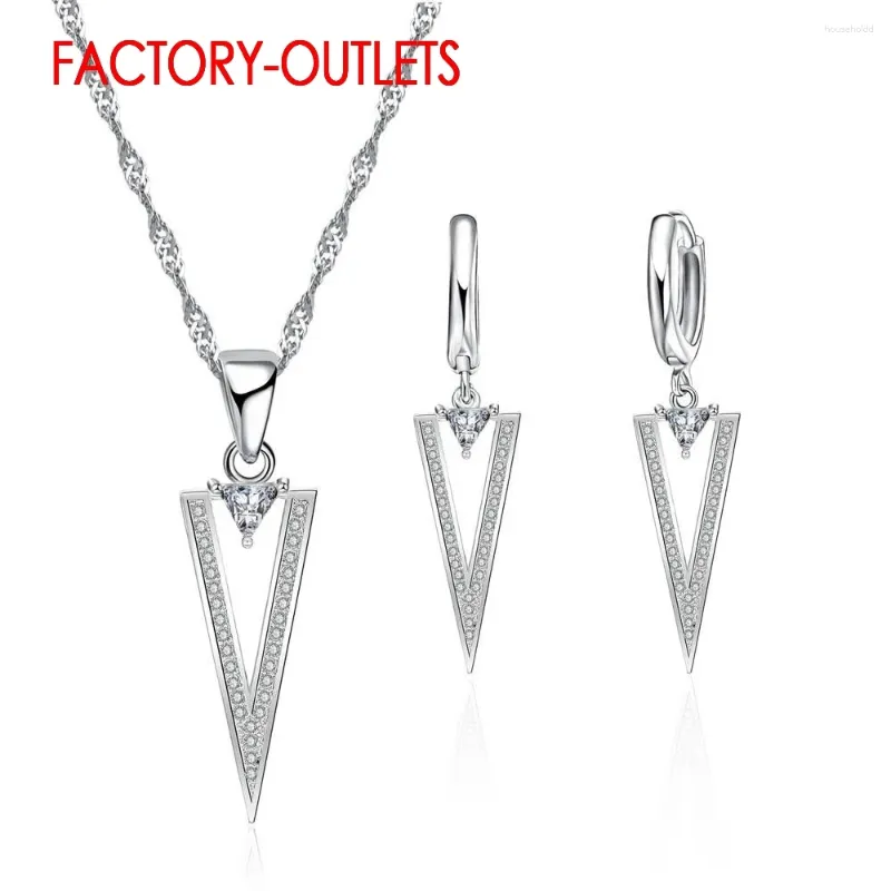 Ketting Oorbellen Set 925 Zilveren Naald Bruidsmode-sieraden CZ Zirconia Pave Setting Dames Meisjes Verlovingsverjaardag