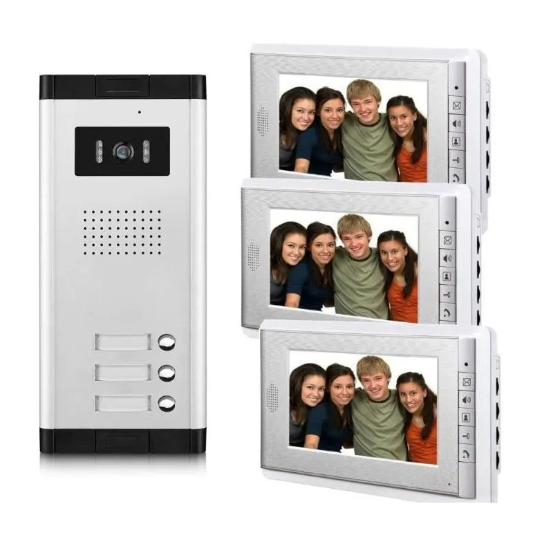 Videodörrtelefoner 2/3/4 enheter Lägenhetstelefon Intercom System Doorbell Kit för 2-4 lägenheter Hus 1 kamera monitor Drop Delivery Sec Otqjs