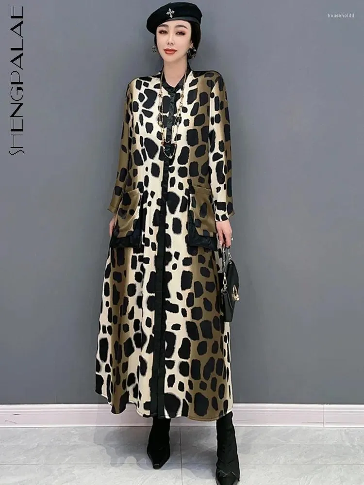 Casual Dresses Shengpalae Thicked Leopard Pattern Dress for Women Korean Version Högkvalitativ Vestido 2024 Spring Autumn Arrivals 5R1013