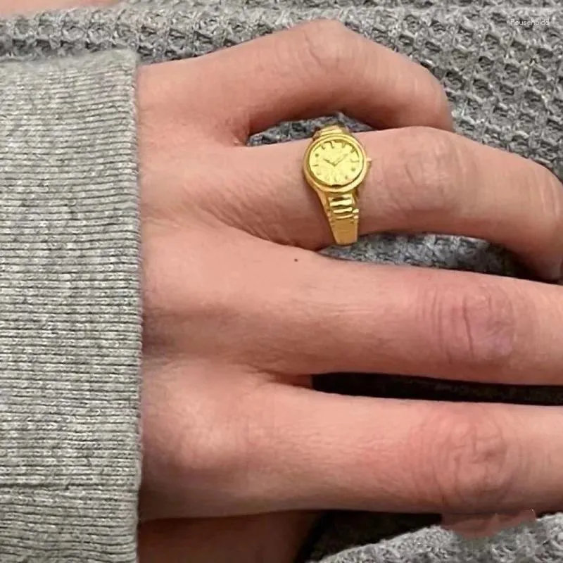 Cluster Ringe Für Frauen Mann Retro Gold Farbe Uhr Form Persönlichkeit Ring Verstellbare Öffnung Schmuck Zubehör Geschenk Anillos Bague