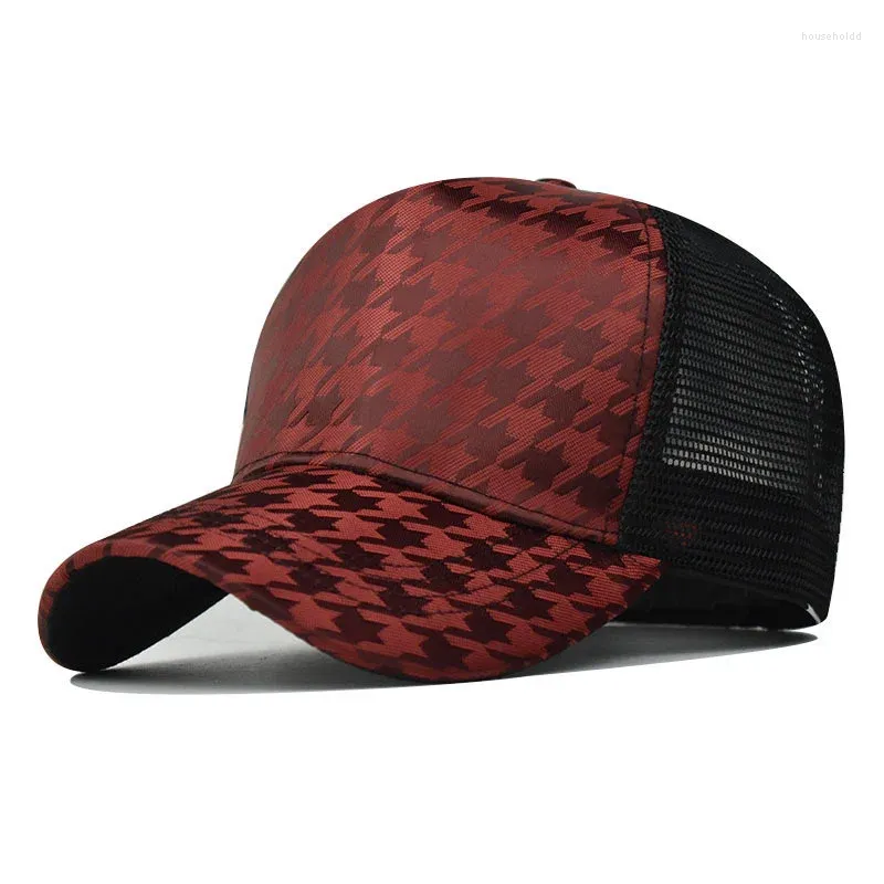 Bollmössor 2024 Stylish Houndstooth Trucker Cap med Mesh Breattable Snapback Hip Hop Baseball for Women Men Brand Hat Gorra Mujer