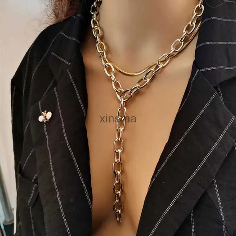 Inne zestawy biżuterii kmvexo punk gotycki grubego nakarcia naszyjnika stwierdzenia Hip Hop Rock Długie łańcuch Zestaw Kobiety Mężczyźni Mężczyzn biżuterii steampunk YQ240204