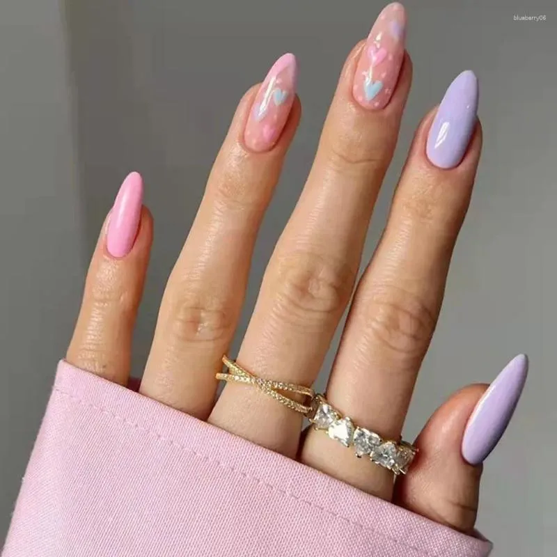 Faux ongles 24 pièces/boîte femmes mode manucure outil artificiel couverture complète français faux amande portable ongles conseils