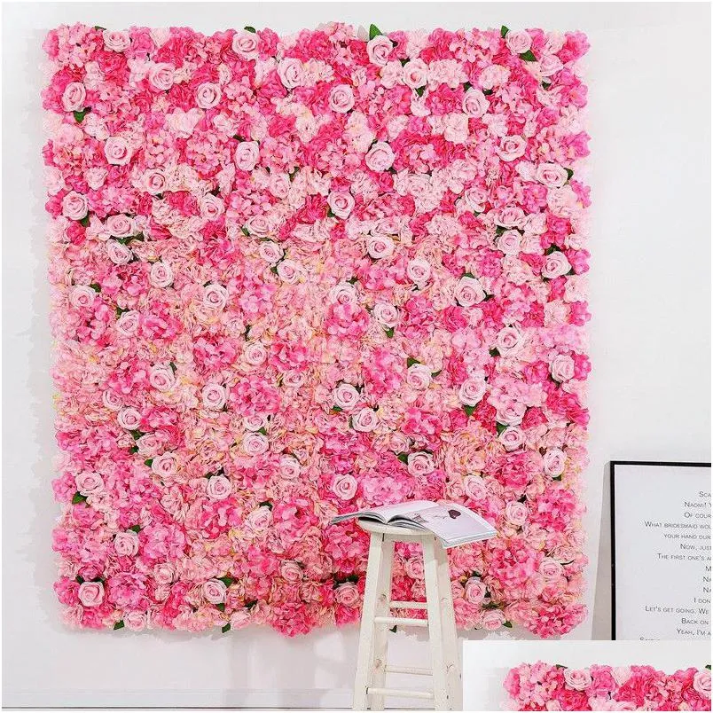 Decorative Flowers & Wreaths Artificial Rose Flower Row Festival Wedding Birthday Pography Wall Background Decoration Art Floral 40X60 Dhpkw