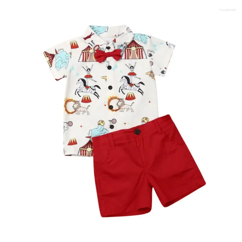 Conjuntos de roupas de natal cavalheiro criança bebê meninos roupas dos desenhos animados manga curta tops shorts conjunto 6m-5y