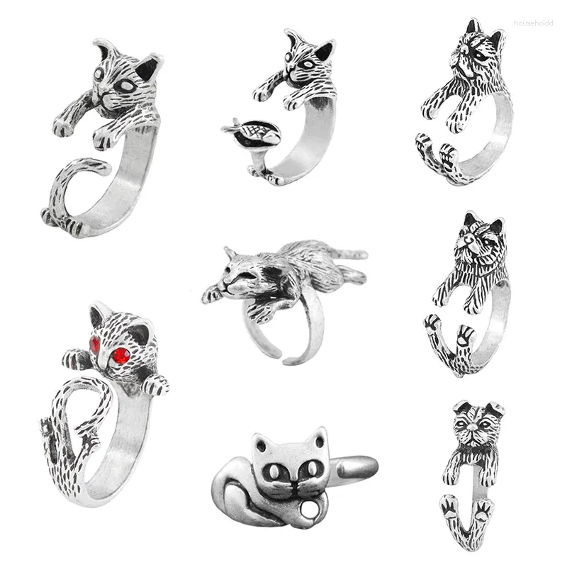 Anillos de racimo gota moda lindo gato anel apertura anillo boho animal pareja para niñas mujeres hombres fiesta joyería regalo aneis