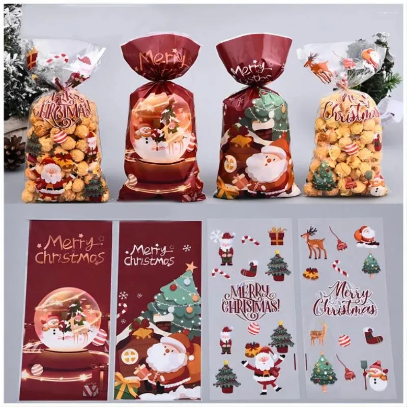 Décorations de Noël 50pcs Santa Candys Biscuit Sacs en plastique Décoration 2024 Cadeaux Noël Emballage Pochette Année Faveurs Fournitures de fête